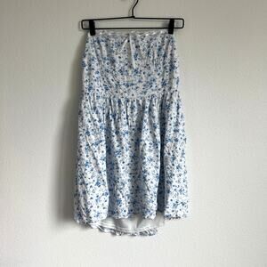 Aeropostale Ditsy Floral Blue & White Strapless Mini Dress L Coquette Soft Girl